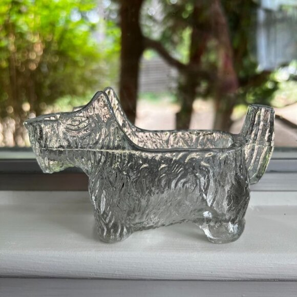 Pr Vtg Glass Scottie Dog Terrier Spoon Rest Dish Clear Textured - Picture 2 of 10